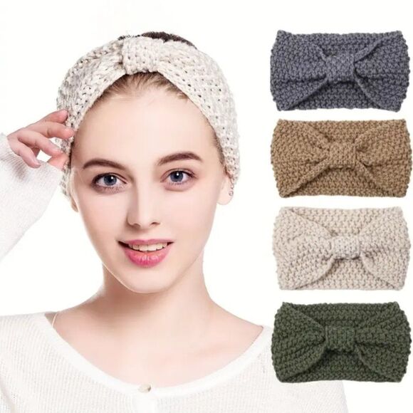 Tan Knitted Headband Elastic Wide Stretch Top Twist Ladies Hair Accessories - Picture 2 of 5